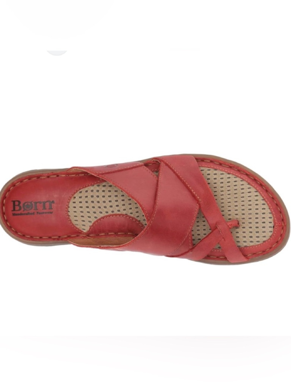 Born Red Leather Crisscross Slide Sandals with Tan Footbed